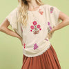 Umgee Linen Blend Embroidered Frayed Hem Top - OATMEAL