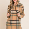 BOMBOM Drawstring Plaid Long Sleeve Hoodie - Taupe