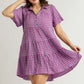 Umgee Full Size Gingham Tiered Button Detail Short Sleeve Dress Plus Size - Farnelli