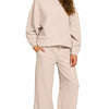 Zenana Ribbed Round Neck Pullover and Drawstring Pants Set - SAND BEIGE