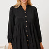 Ruffled Button Up Long Sleeve Tiered Shirt - Black