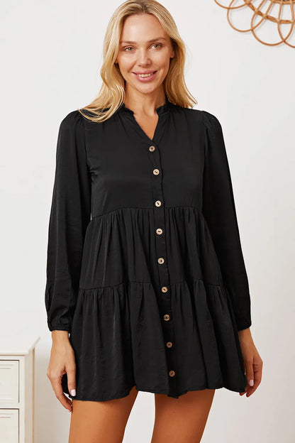 Ruffled Button Up Long Sleeve Tiered Shirt - Farnelli