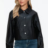 Snobbish Snap Down Long Sleeve PU Leather Jacket - Black