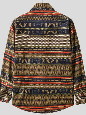 Men's Vintage Ethnic Print Button Down Shirt - Farnelli