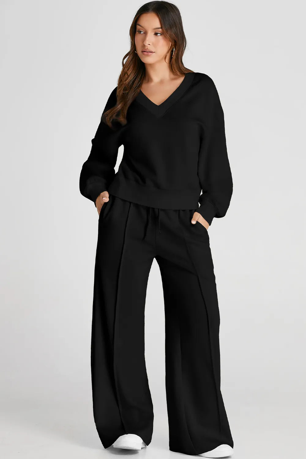 V-Neck Long Sleeve Top and Pants Active Set - Farnelli