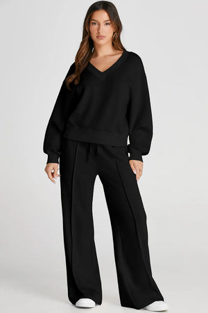 V-Neck Long Sleeve Top and Pants Active Set - Farnelli
