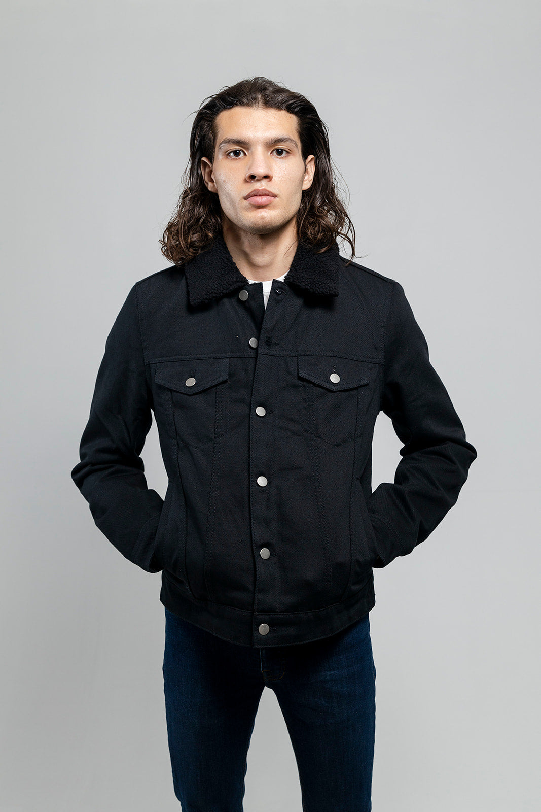 Cain Men's Faux Shearling Twill Trucker Jacket