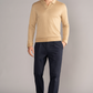 Long Sleeve Sweater Polo Solid // Camel