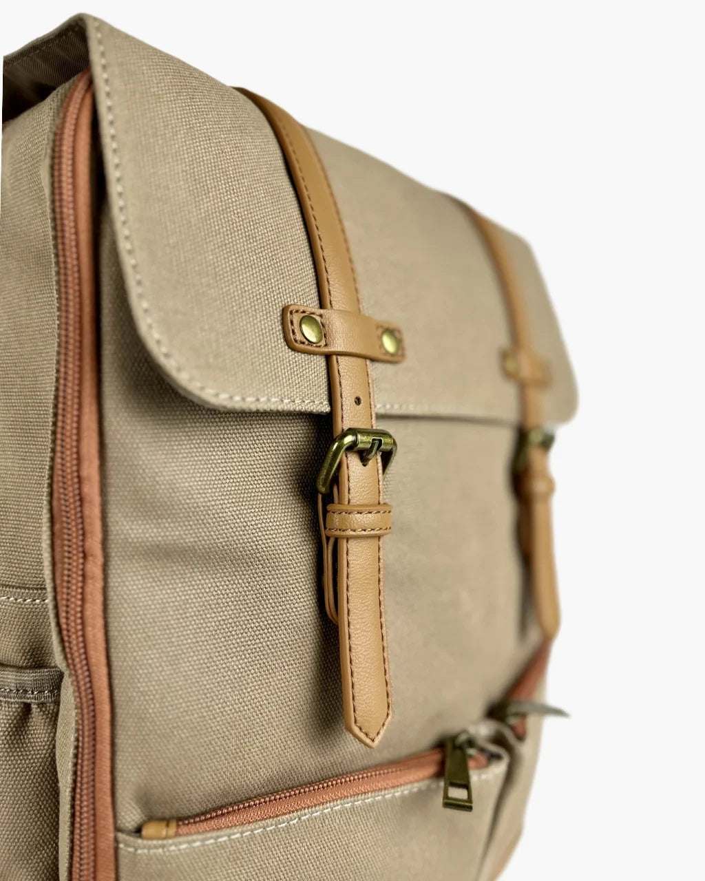 Baldwin Baby Company Bon Secour canvas diaper backpack with flap closure