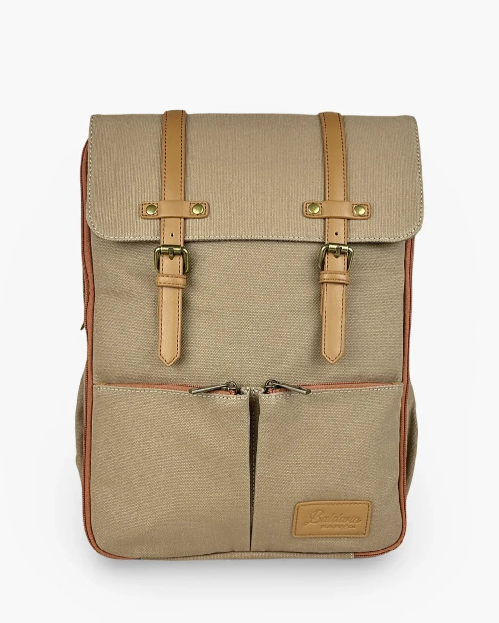 Baldwin Baby Company Bon Secour canvas diaper backpack, front view