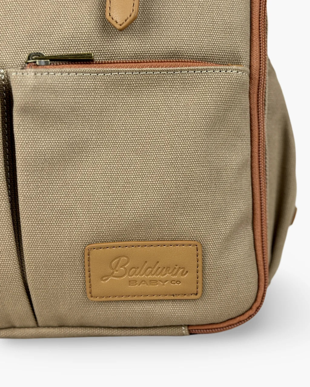 Baldwin Baby Company Bon Secour canvas diaper backpack with logo detail