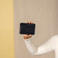 Deux Mains Slim ID Case in black leather, horizontal card holder with clear ID window