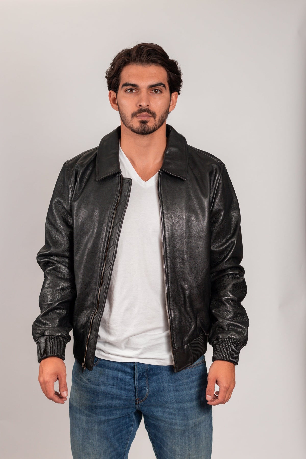 Whet Blu NYC Castor men's leather bomber jacket front view