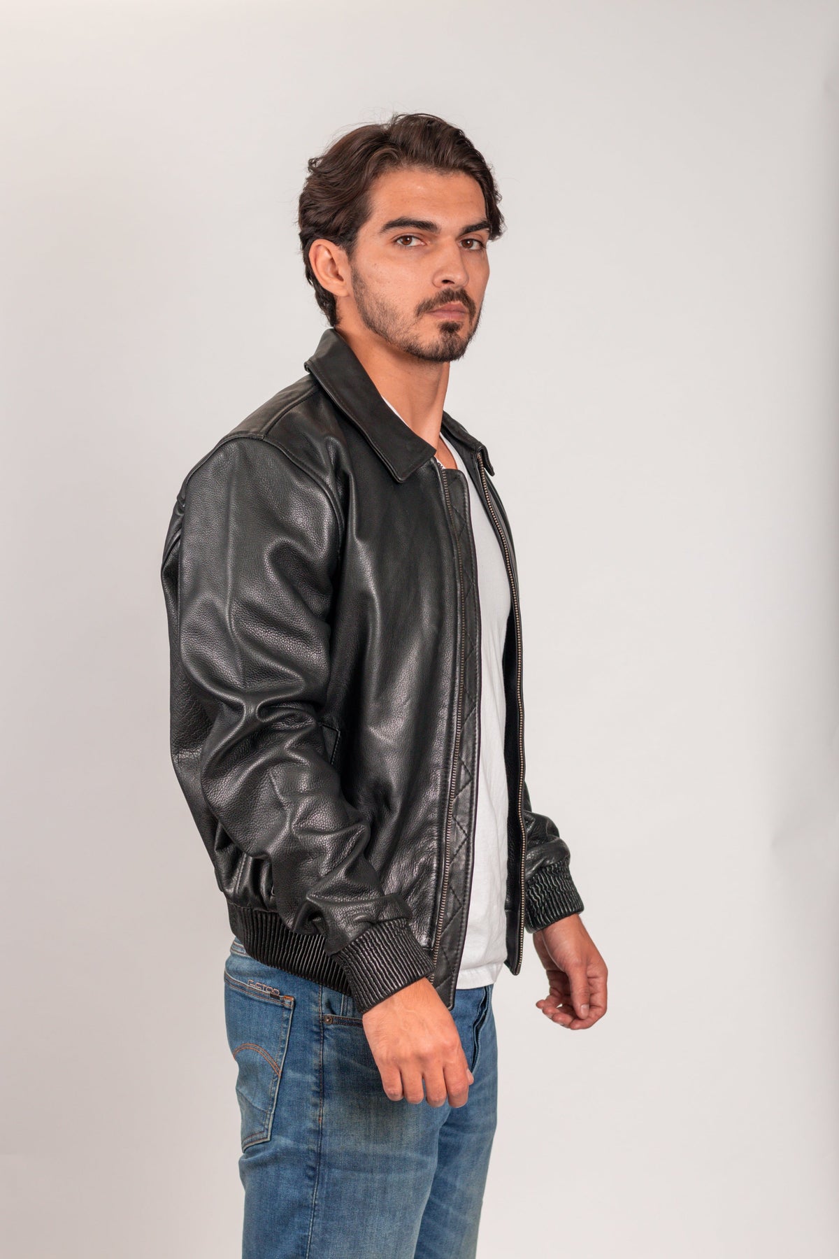 Whet Blu NYC Castor men's leather bomber jacket side view