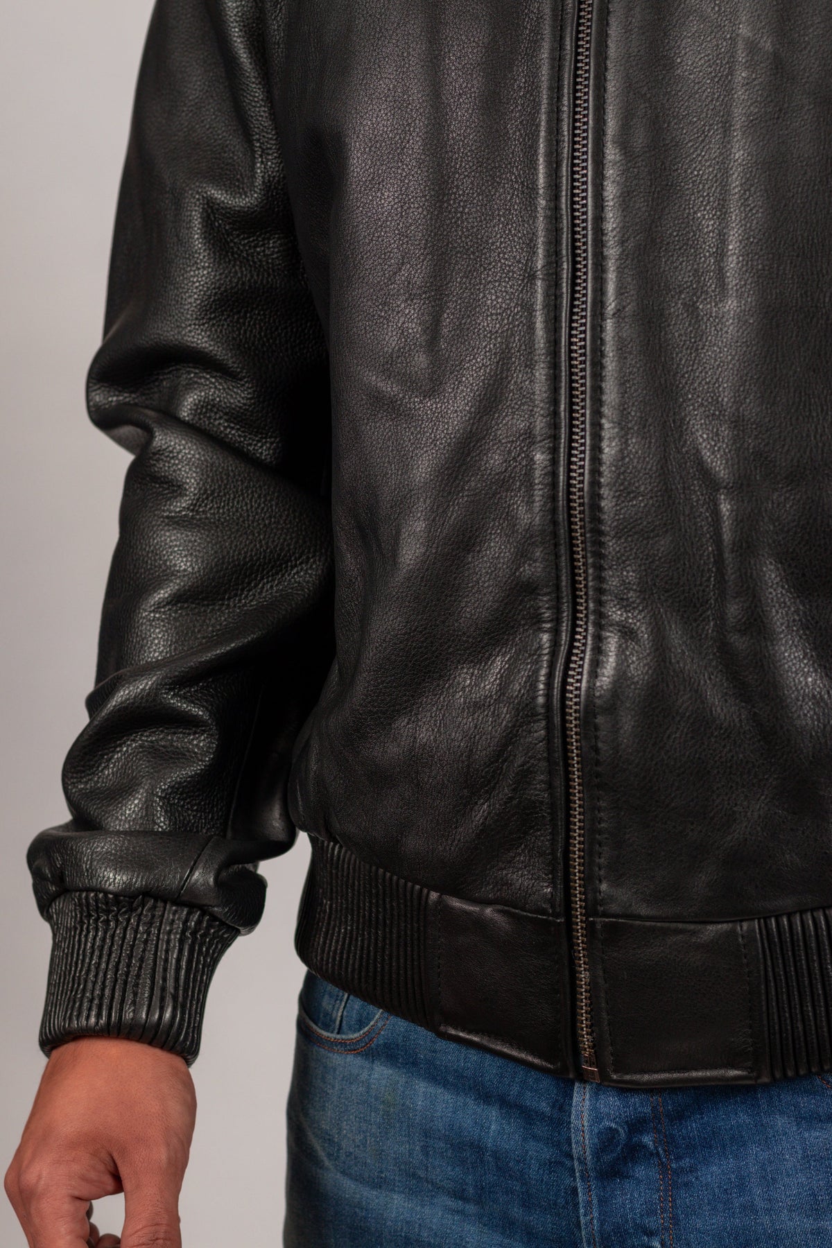 Whet Blu NYC Castor men's leather bomber jacket with front zip closure and classic collar
