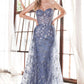 Ladivine CB046 Strapless Fitted Gown Floral Applique And Glitter Tulle Overskirt