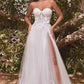 Cinderella Divine CB080W Long Strapless Tulle Floral Ball Gown