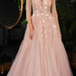 Ladivine CB097 Long A-Line Tulle Gown with Floral Detail