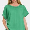 Zenana Waffle Exposed-Seam Short Sleeve T-Shirt - K Green