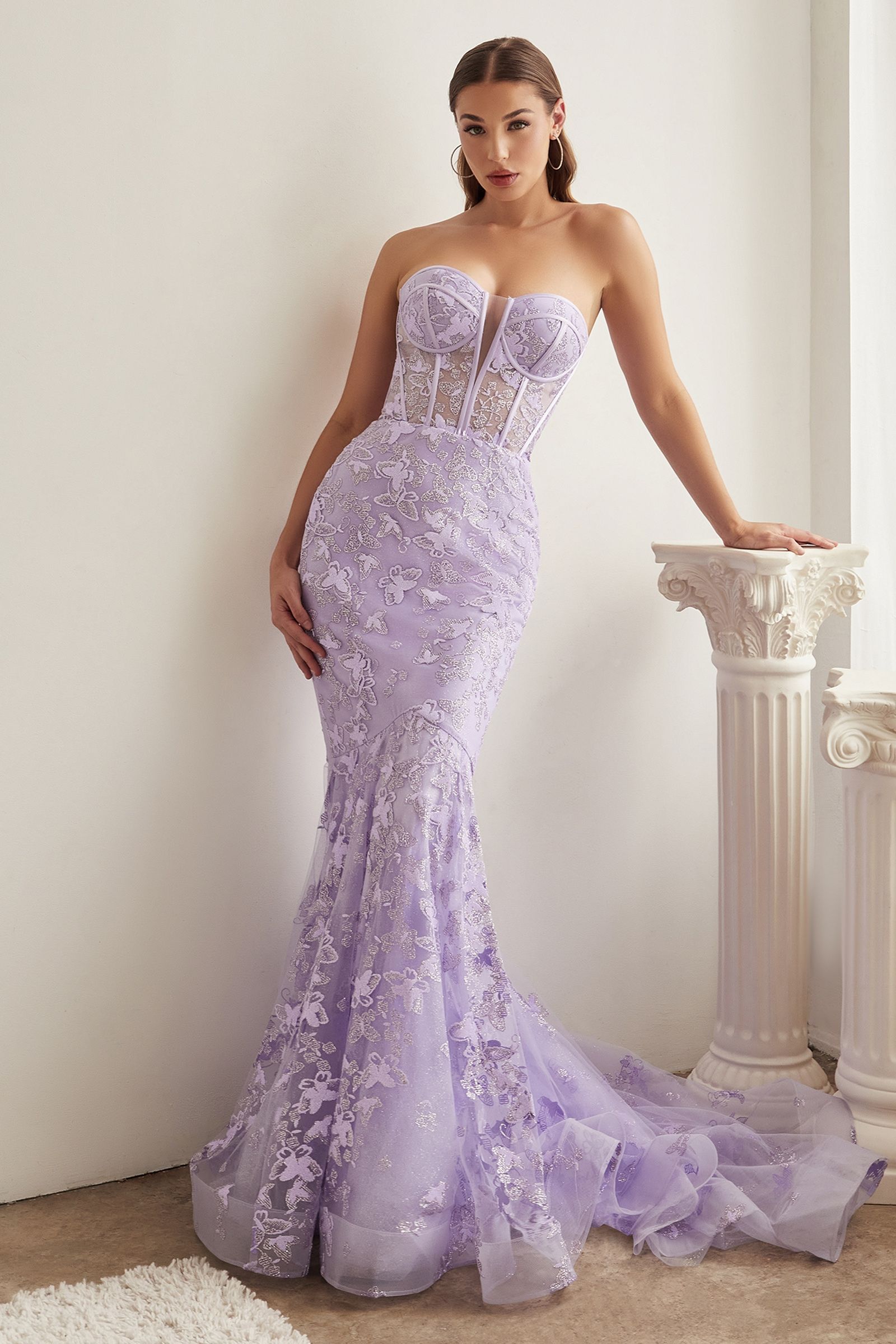 Strapless Butterfly Print Mermaid Gown - Farnelli