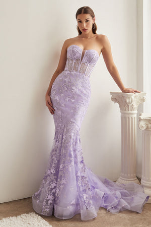 Strapless Butterfly Print Mermaid Gown - Farnelli