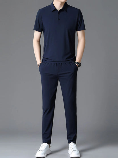 Men's Full Size Button Detail Short Sleeve Polo Plus Size - Farnelli