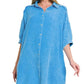 Zenana Washed Double Gauze Button Down Shirt Dress - Farnelli