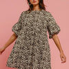 BiBi Leopard Denim Dress With Back Contrast Tie Detail - OFF WHITE LEOPARD