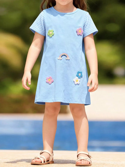 Children's Flower Round Neck Dress - Farnelli