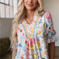 Solana Boho Flower Half Puff Sleeve Blouse - Farnelli