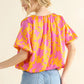 And The Why Full Size Printed Satin Bubble Hem Top - Farnelli
