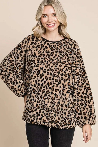 Culture Code Leopard Faux Fur Round Neck Top - Farnelli