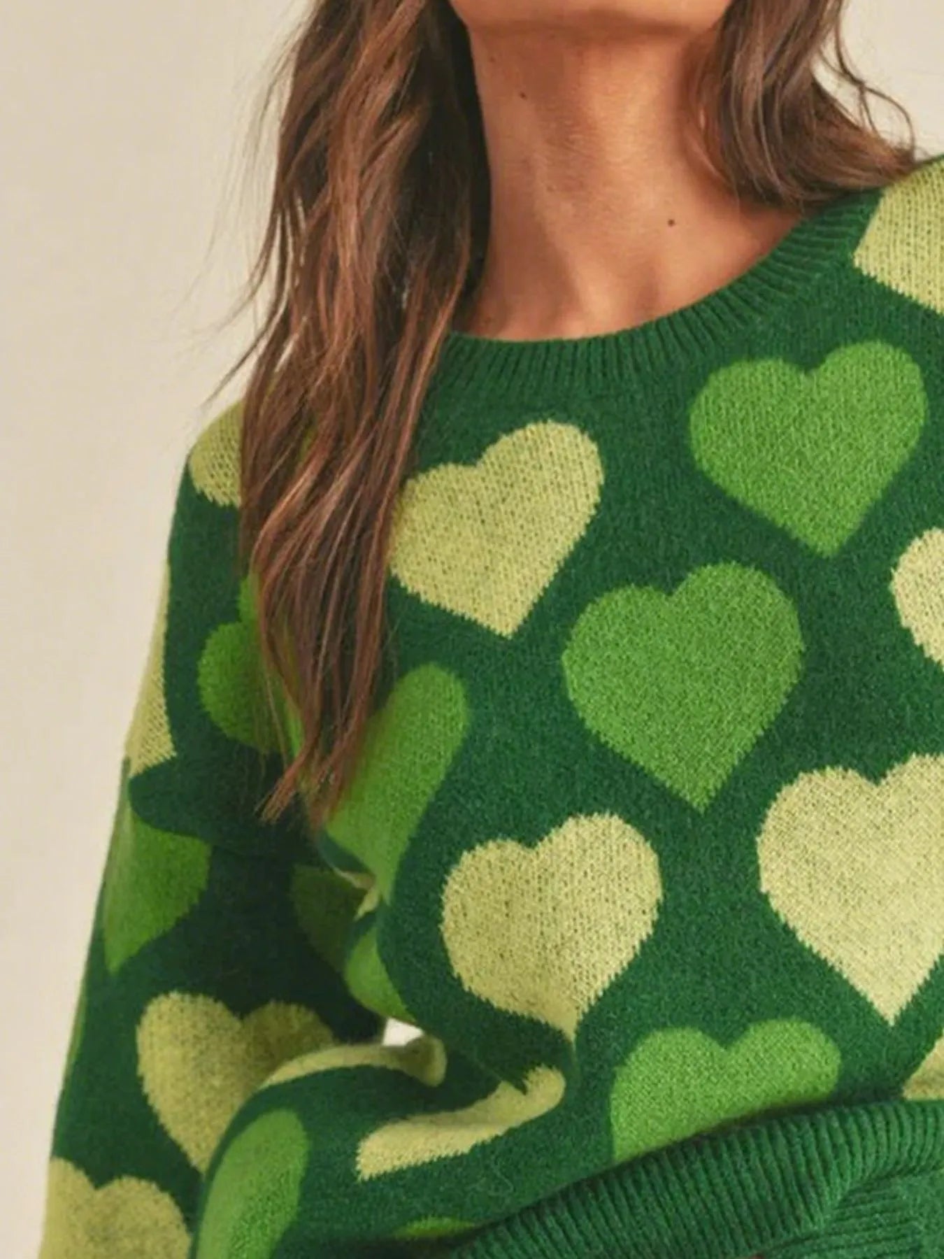 Heart Ribbed Hem Long Sleeve Sweater - Farnelli