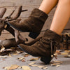 Suede Ankle Boots with Bow Accent - Chocolate