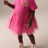 Children's Cute Flower Applique Tulle Layered Dress - Hot Pink