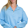 Zenana F/terry Pigment Dye & Enzyme Washing Half Zip Top - DEEP SKY