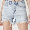 RISEN Raw Hem Distressed High Rise Denim Shorts - Acid Light
