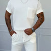 Men's Full Size Round Neck Short Sleeve Top and Shorts Set Plus Size - White