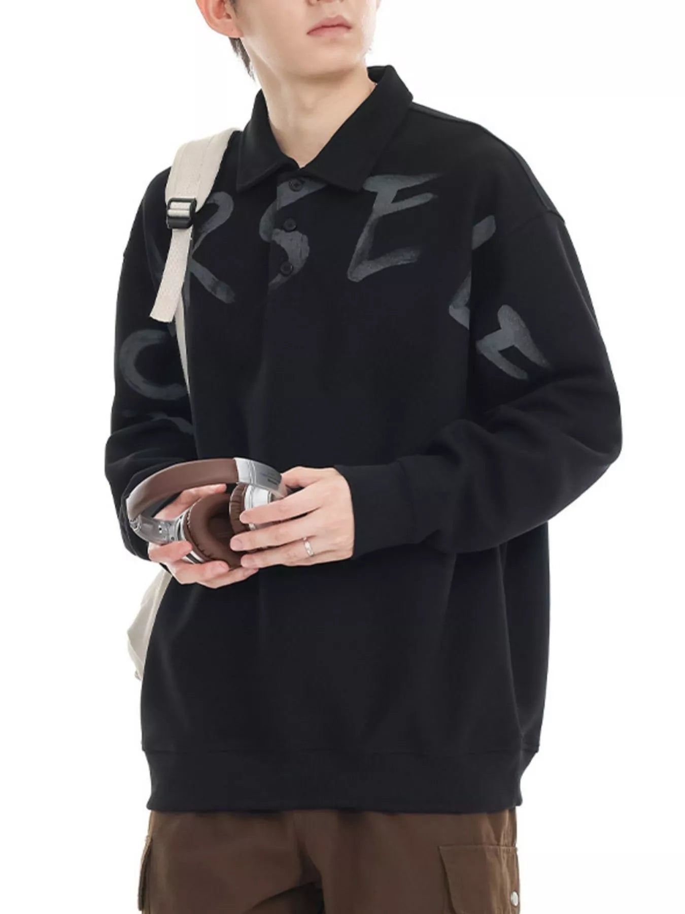 Men's Plus Size Letter Print Polo Collar Sweatshirt - Farnelli
