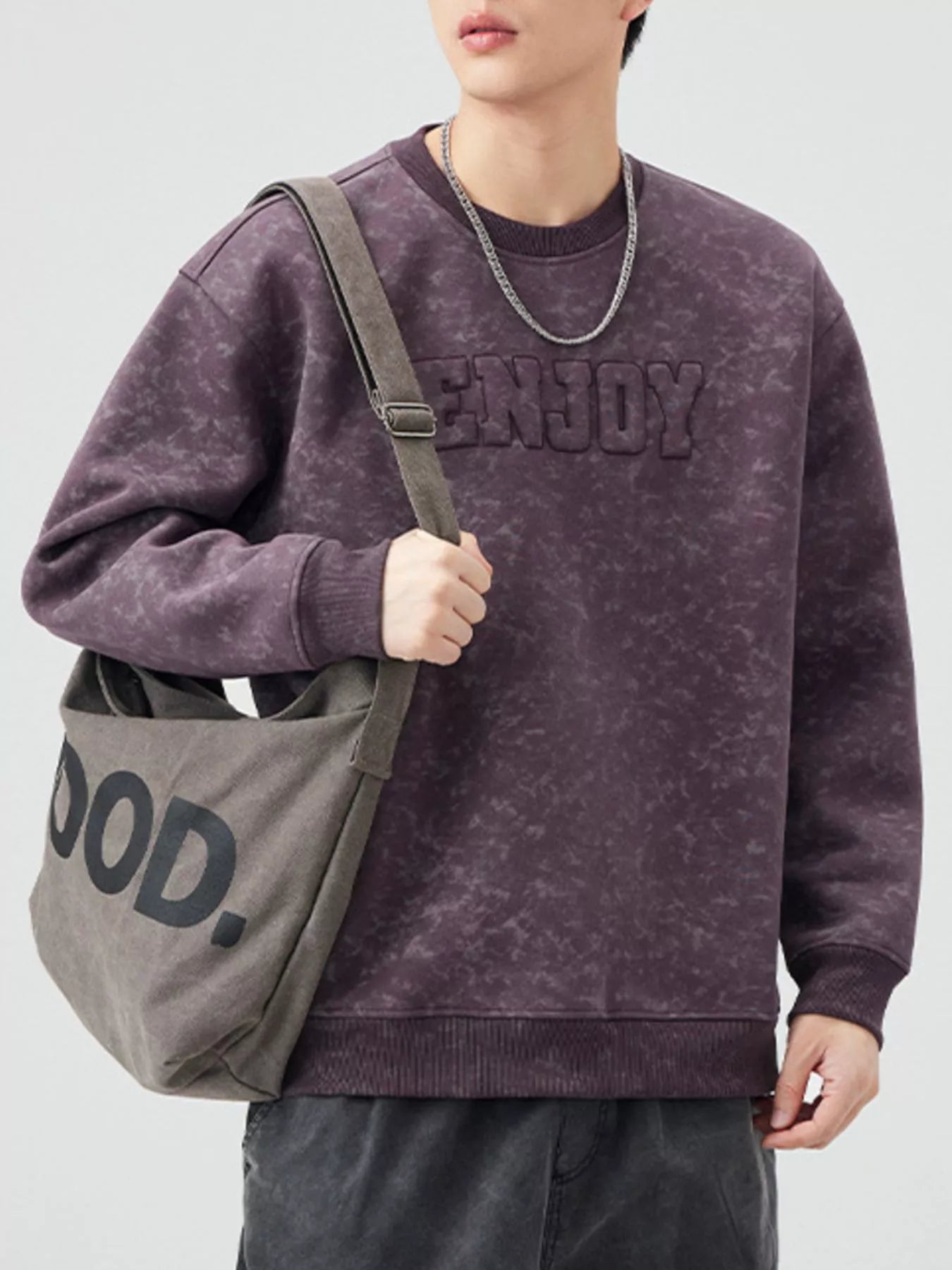 Men's Plus Size Enjoy Round Neck Long Sleeve Sweatshirt - Farnelli