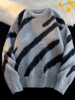 Men's Striped Fuzzy Knit Pullover Sweater - Farnelli