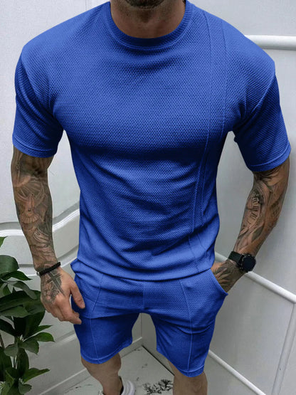Men's Full Size Round Neck Tee and Shorts Set Plus Size - Farnelli