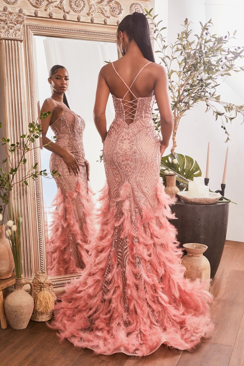 Feathered Mermaid Gown - Farnelli