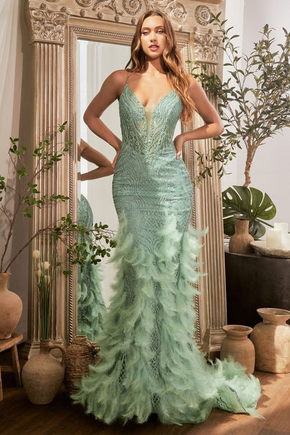 Feathered Mermaid Gown - Farnelli