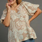 Umgee Full Size Boxy Cut Split Neck Floral Print Top Plus Size - Farnelli