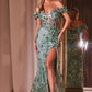 Cinderella Divine CC2164 Long Off The Shoulder 3D Applique Floral Gown