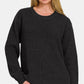 Zenana High Low Long Sleeve Waffle Sweater - Farnelli