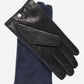 CC3414 (blue/black) - Men’s Italian suede and lambskin gloves with cashmere lining and snap closure