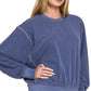 Zenana Soft Fleece Pigment Dye Round Neck Pullover - Farnelli