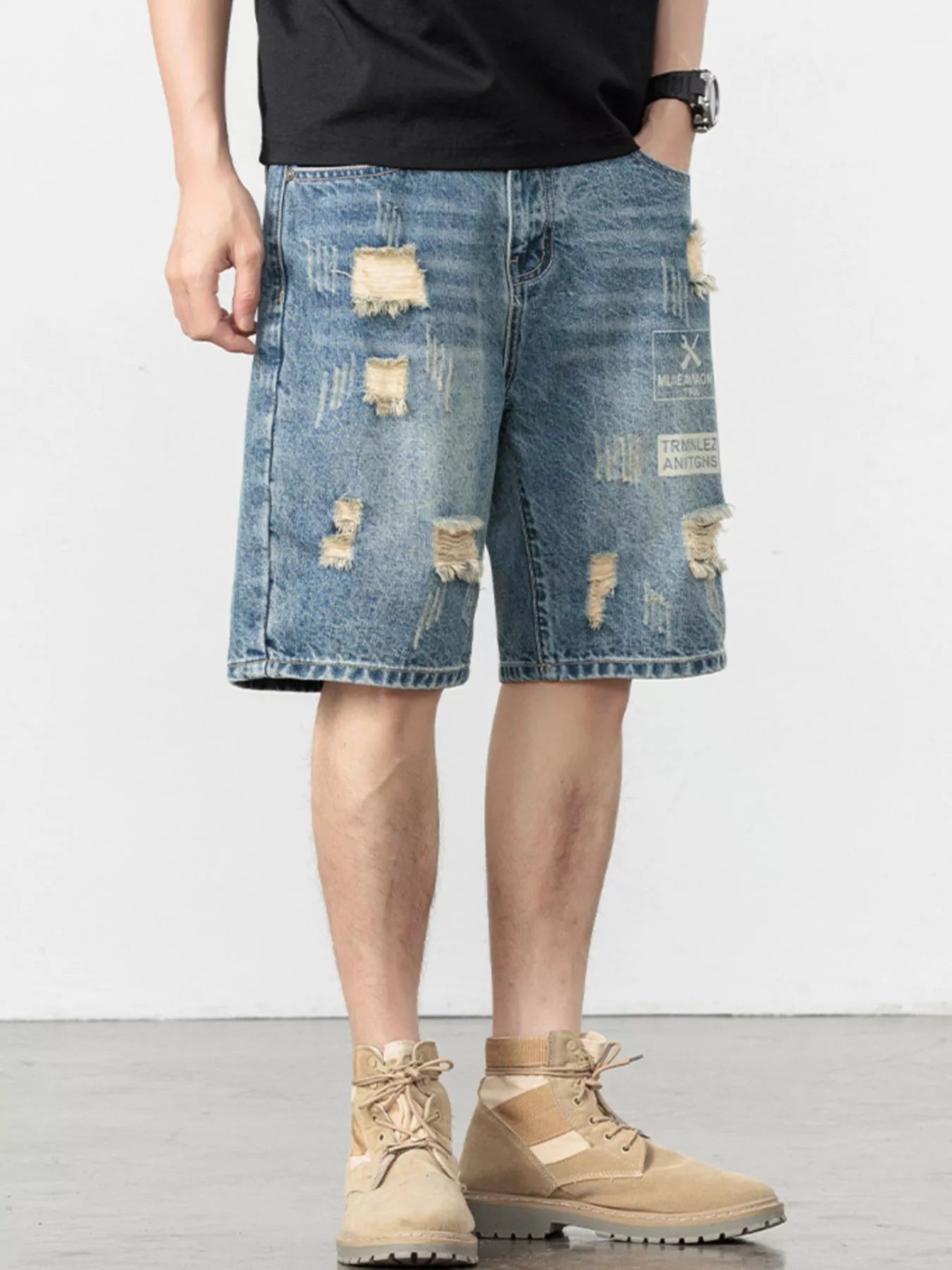 Men's Distressed Loose Fit Denim Shorts - Farnelli